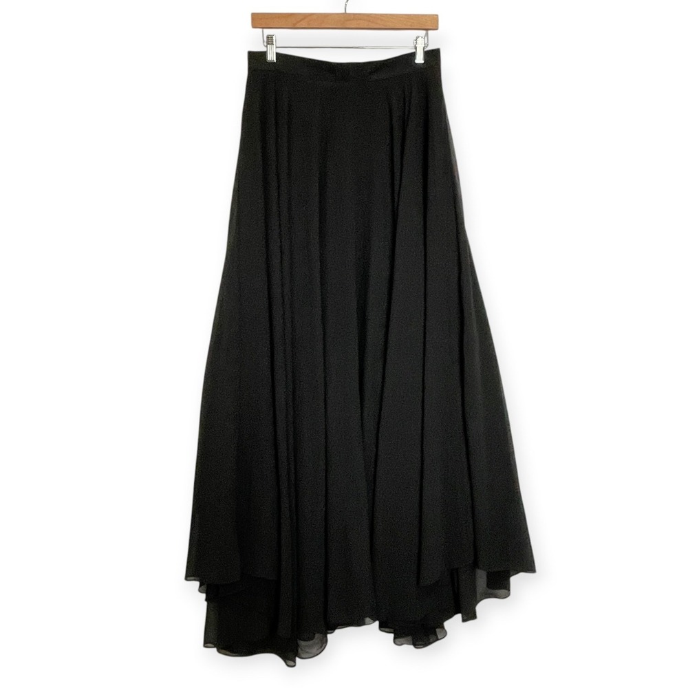 Whimsigoth Black Chiffon Layered Maxi Skirt Size L Flowy Dark Academia Witchy